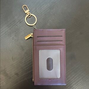 Purple Leather Card Holder with Keychain